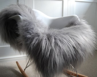 Silver Grey genuine Icelandic Sheepskin Rug STUNNING! Chair cover , bed cover , carpet, throw, fur, luxury , Hygge, Nordic interior