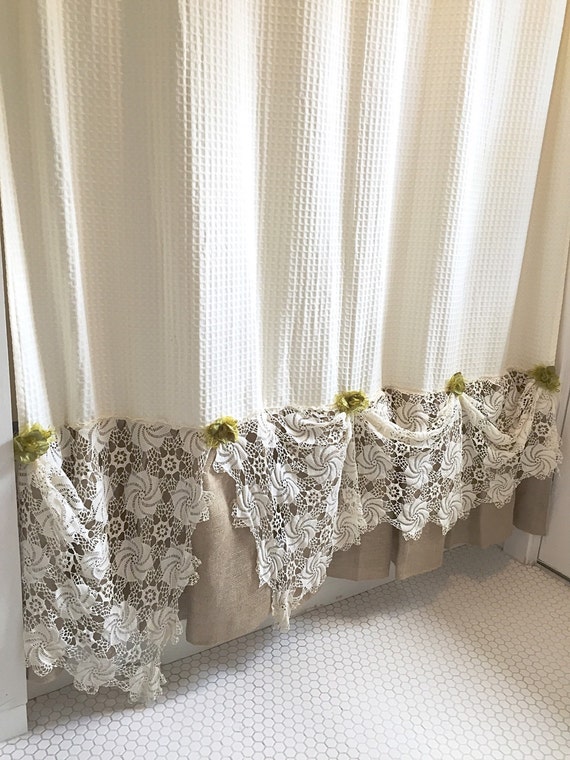 Cream Curtains With Black Flowers Black Ruffle Shower Curtain