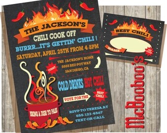Chili cook off invitations on a chalkboard background