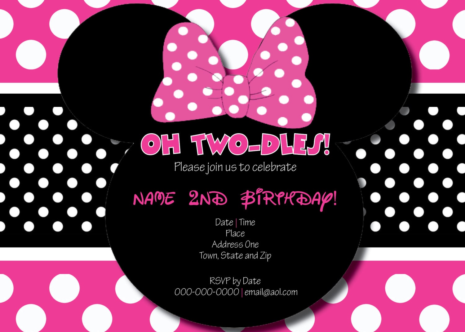 Oh Two-Dles Minnie Mouse Birthday Invitation by ScribblesAndScript