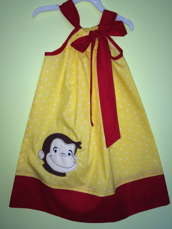 Custom Made Pillowcase Dress Yellow Bebe Dot W/ Curious