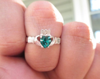 Birthstone Claddagh Ring -Sterling Silver made with Swarovski Stones