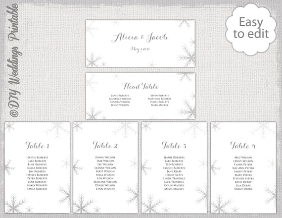  chart cards DIY winter wedding table plan YOU EDIT Word Download