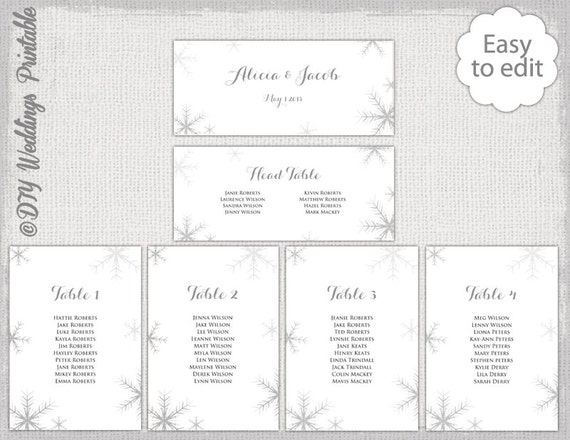  chart cards DIY winter wedding table plan YOU EDIT Word Download