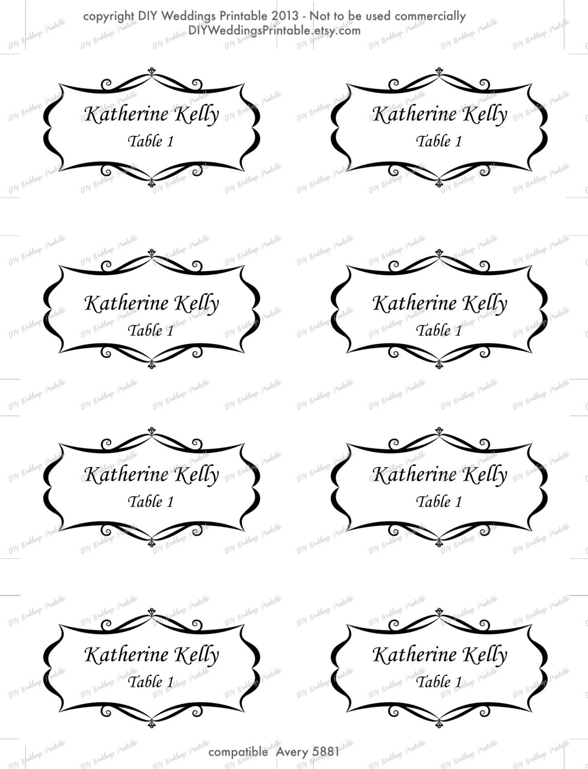 Place card template Tent and flat name by diyweddingsprintable