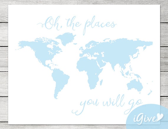 World Map Baby Blue 11x14 Instant Download Neutral by igivelove
