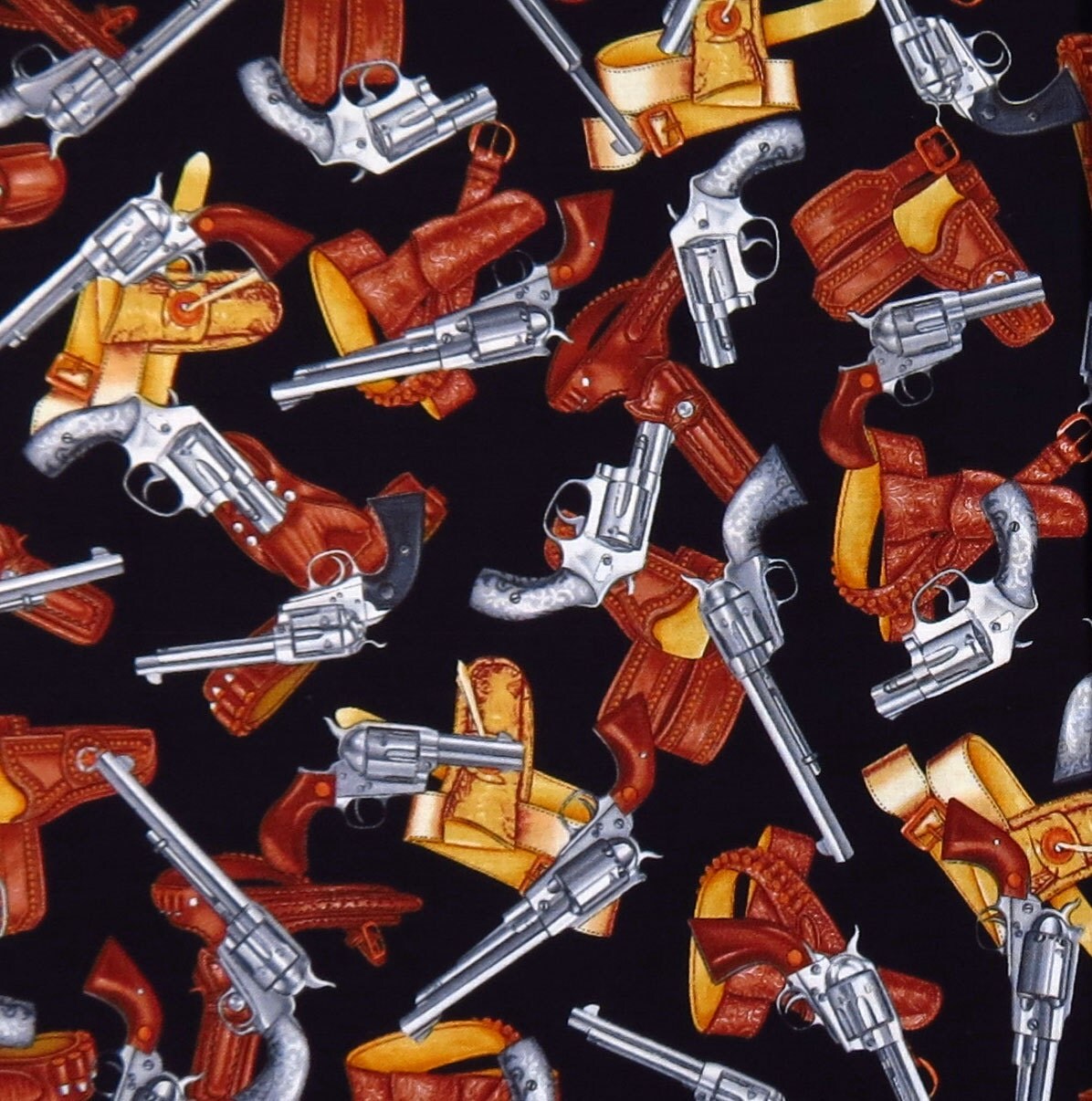Novelty Fabric ByTheYard Guns and Holsters Black Cotton
