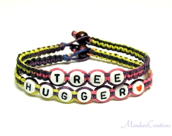 Tree Hugger Bracelets in Flirt, Pink Yellow Purple Black, Hemp Jewelry for Nature Lovers, Black Friday Cyber Monday Sale