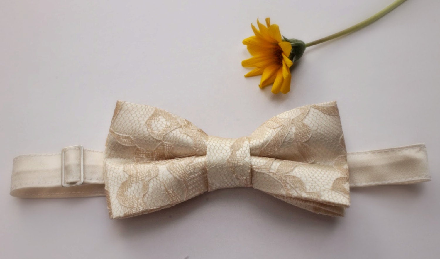 Fairy Tale Champagne Lace Bow Tie Wedding Bow by OneDaintyTulip