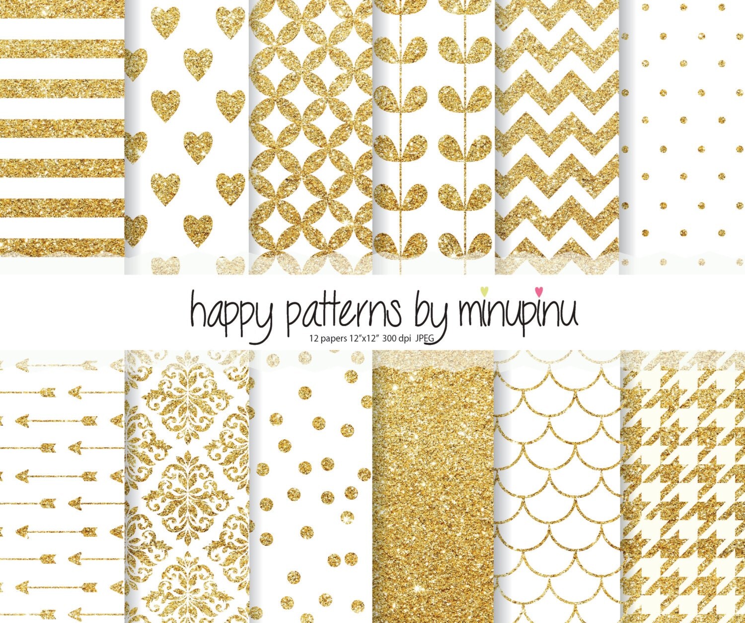 Download Gold Glitter digital paper White and Gold Glitter Patterns