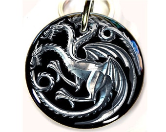 Game of Thrones Khaleesi Targaryen Pet ID tags Dog Tags Dog Collar Pet ID Tags - Black
