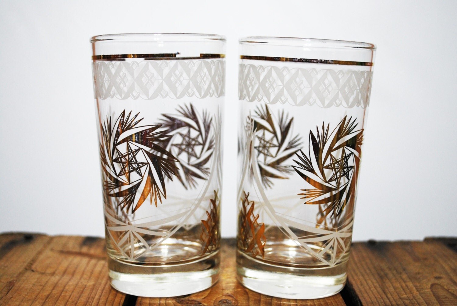 Vintage Drinking Glasses with Gold Star Design by TheWhiskeyBarrel