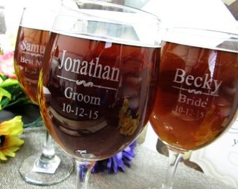 Set of 9 Personalized Wedding Wine Glass - Toasting Glass - Personalized Wine Goblet - Wedding Party Favor - Laser Engraved