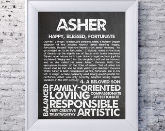 ASHER Personalized Name Print / Typography Print / Detailed Name Definitions / Numerology-calculated Destiny Traits / Educational