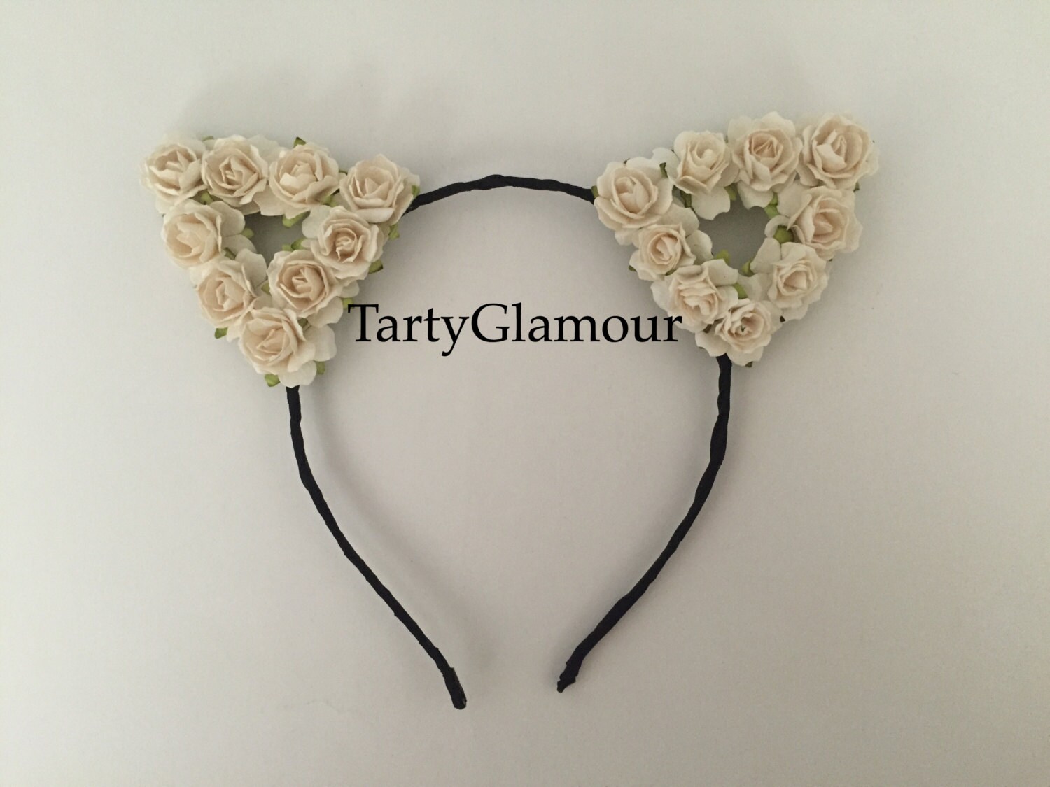 White Cat Ears Headband Floral Cat Ears Flower Cat Ears