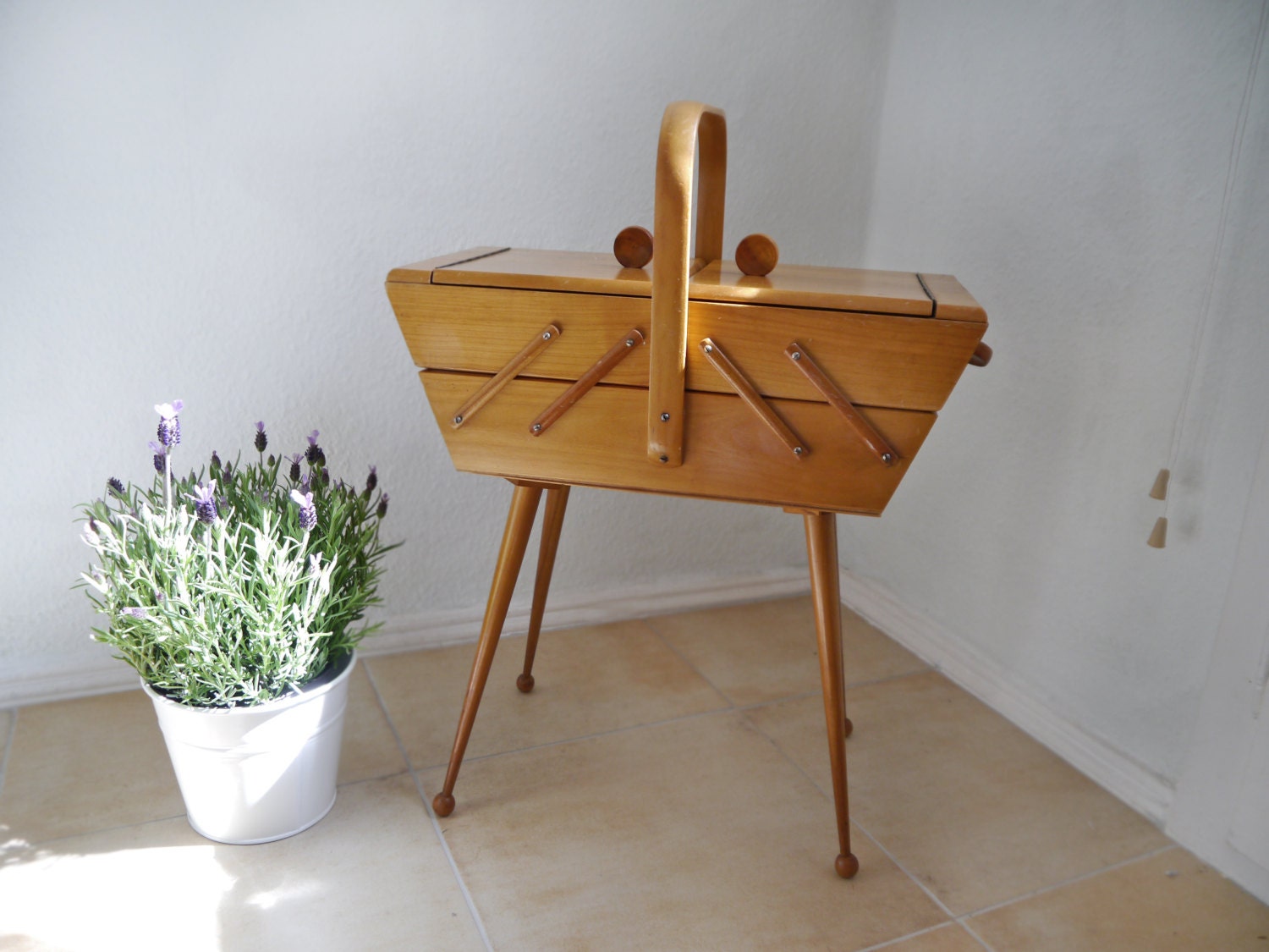 Vintage Sewing box on legs Mid Century modern 1960s by Berlinattic