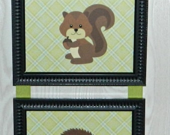 Kids Room Nursery Woodland Animal Squirrel, Hedgehog, Raccoon Picture Collage Wall Hanging Art