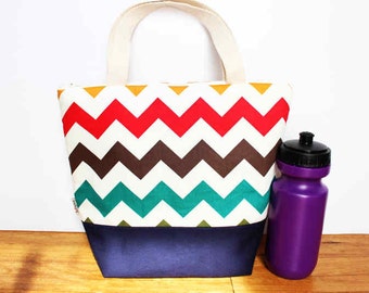 Insulated Lunch Bag / lunch Tote, Australian made, zipped, waterproof lining – Large, Chevron, zig zag pattern
