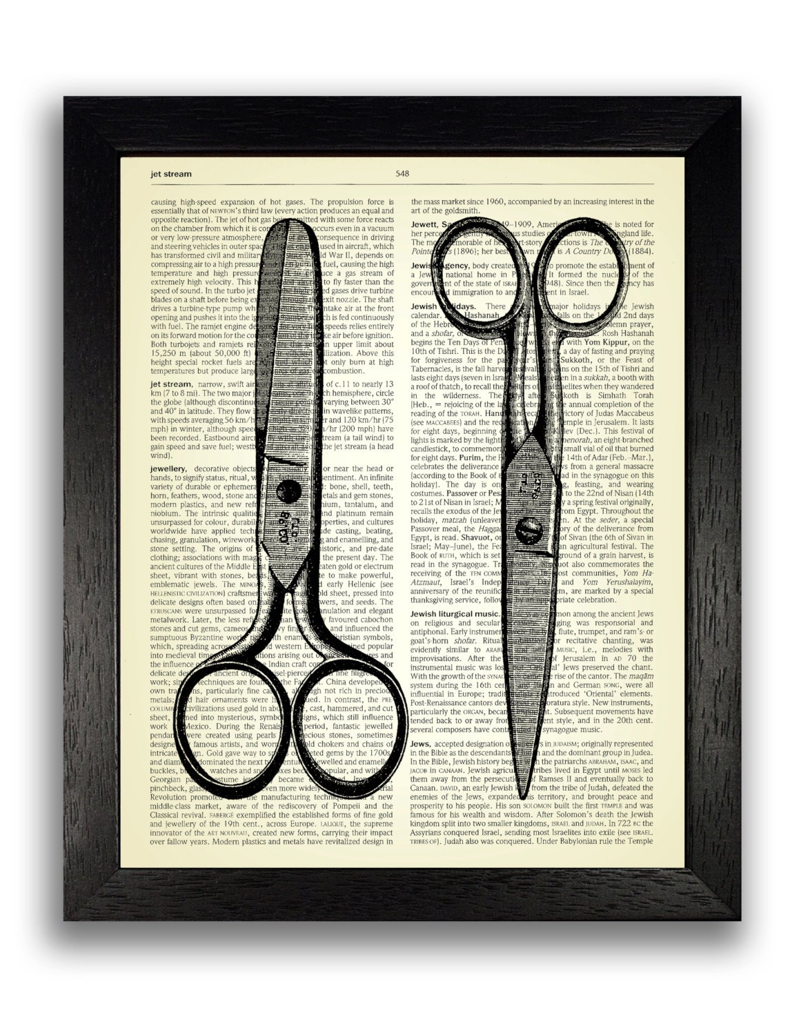 Vintage Barber Scissors Art Print on Dictionary Page Wall