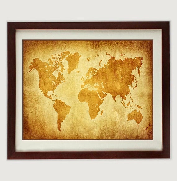 Parchment World Map Print Art Print Parchment Style Paper