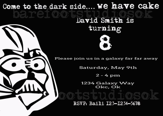 Star Wars Birthday Invitation Come to the by BarefootStudiosOk