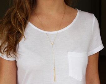 Simple Bar Lariat Necklace Bar Drop Necklace Gold or Silver Lariat ...