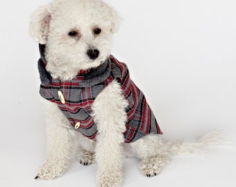 Hunter Red and Gray Plaid Dog Coat