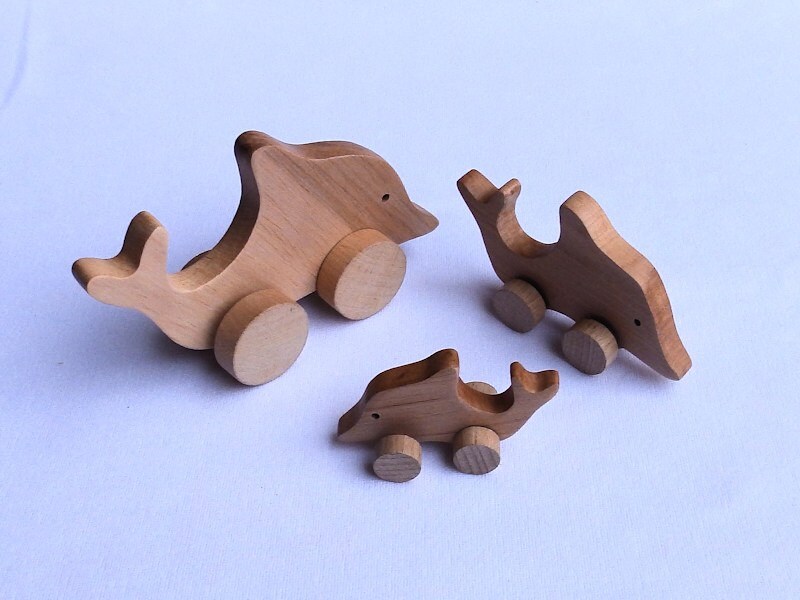 Wooden animals on wheels Dolphin
