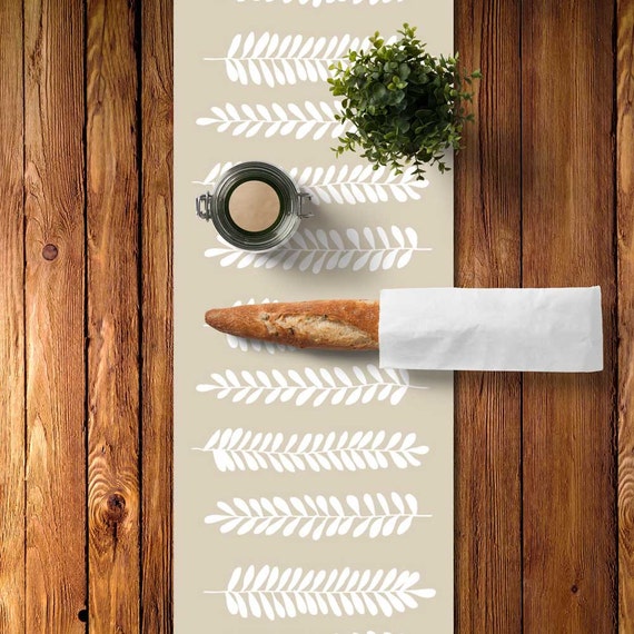 Neutral Table Runner Fern Leaves Table Runner Neutral Table