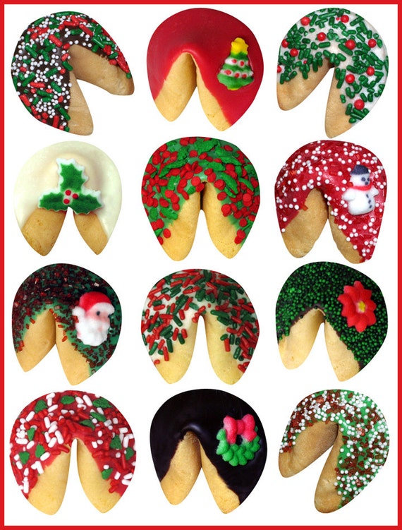 12 CHRISTMAS Fortune Cookies Holiday Santa Holly