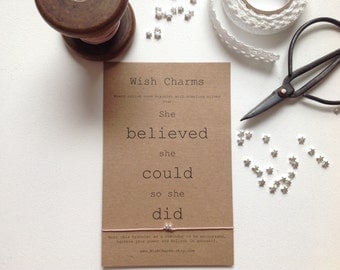 STERLING SILVER BEAD - Friendship Bracelet - She Believed She Could So She Did - Bracelet gift card - Inspiration Bracelet - Quote
