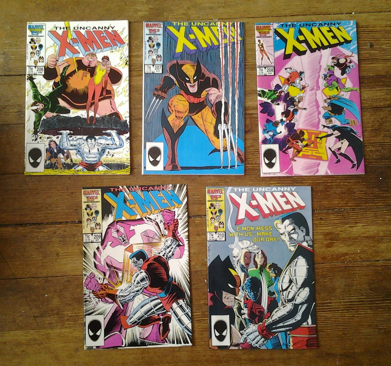 Uncanny X-Men Vol 1 206 through 210 comic book lot. NM