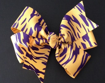 LSU Hair Bow ~ LSU Tiger Pinwheel Hairbows Tiger Print Ribbon
