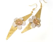 Handmade Jewelry-Cold Connection-Handhammered-Gold Bronze Earrings-Metal Flowers-Mixed Metal Jewelry-Brass Earrings