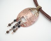 Unique Handmade Necklace -Cold Connection Metalwork Copper Pendant-Hand Hammered Copper Pendant-Modern Necklace-Multi strand Brown Necklace