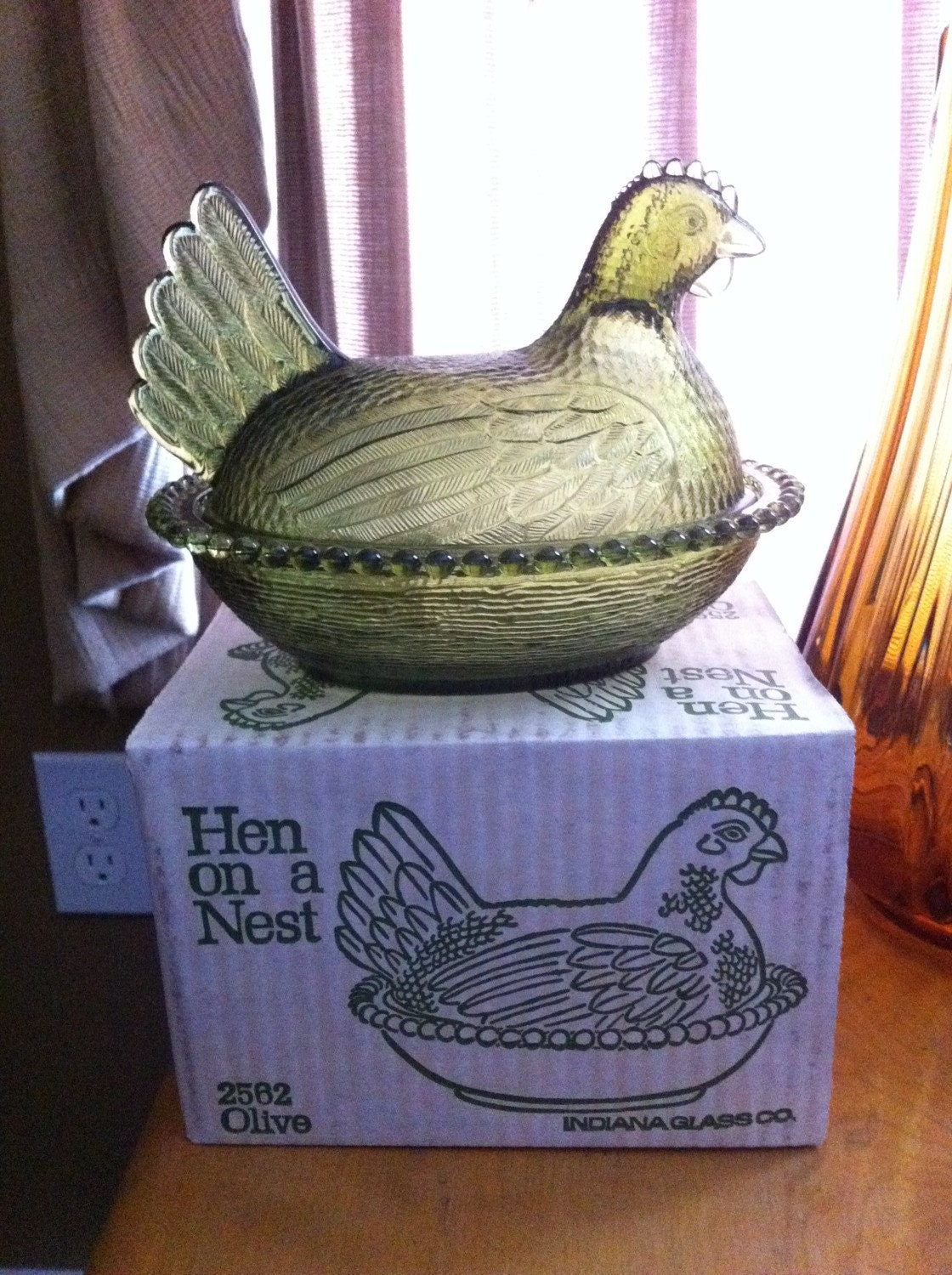 NOS Indiana Glass Hen on Nest in Olive