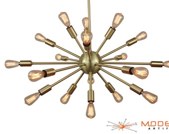 Sputnik Atomic Starburst Chandelier Satin Brass Mid Century Modern Eames