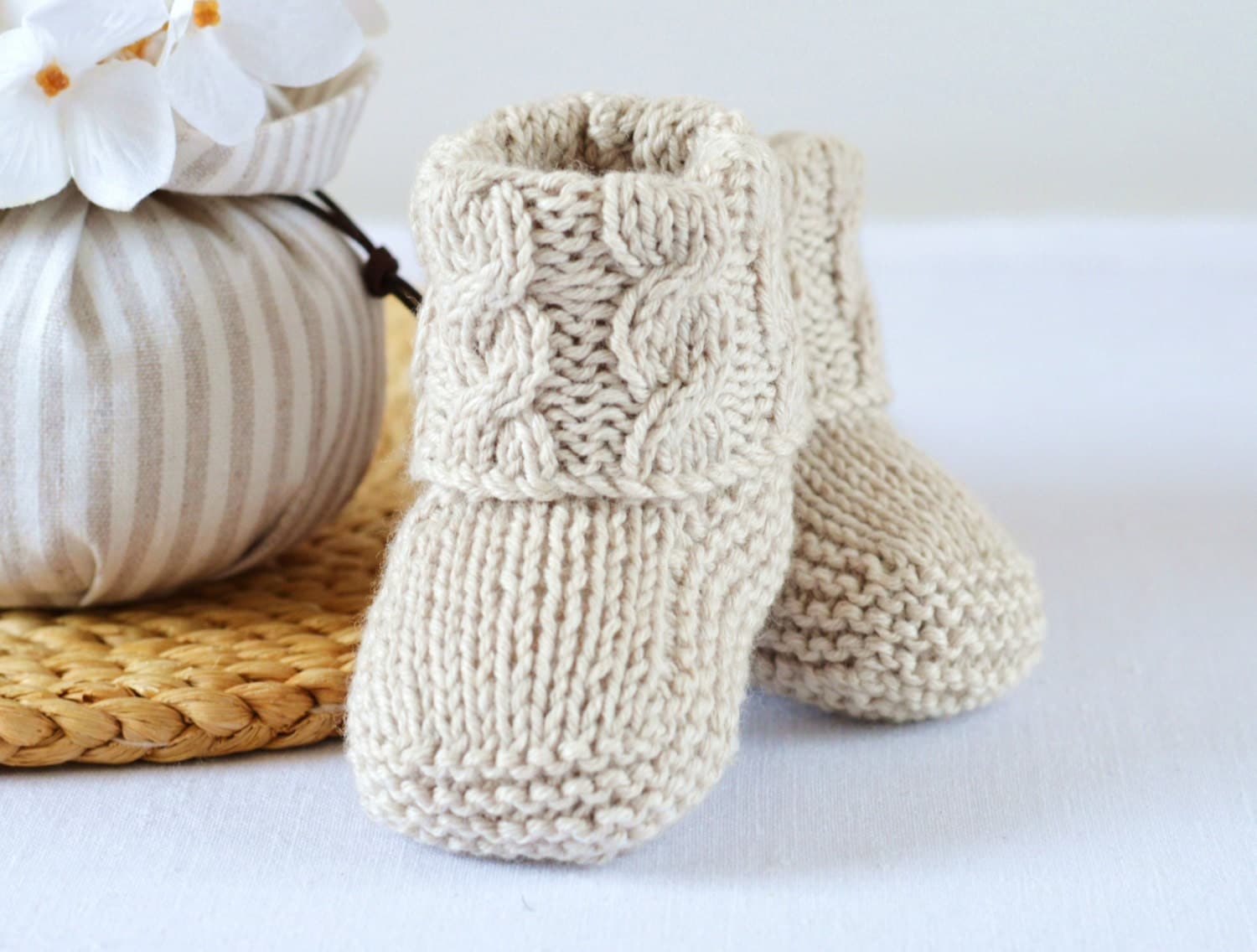 KNITTING PATTERN Baby Booties Cable Aran Baby by matildasmeadow