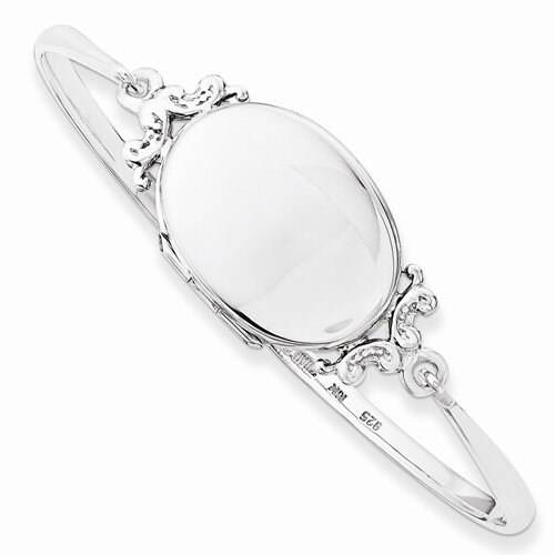 Sterling Silver Oval Locket Bangle Bracelet Custom Engraved