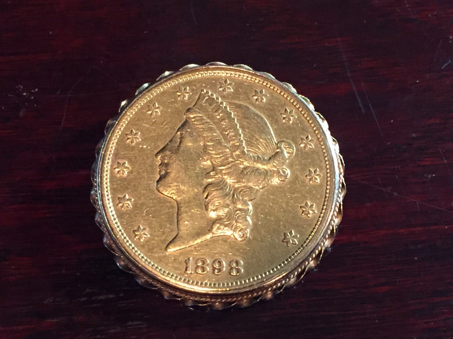 1898 Liberty Twenty Dollar Gold Coin Brooch
