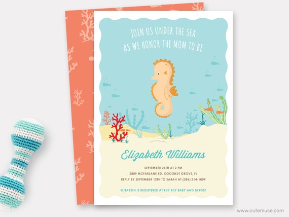 beach baby shower printable invitation seahorse baby shower