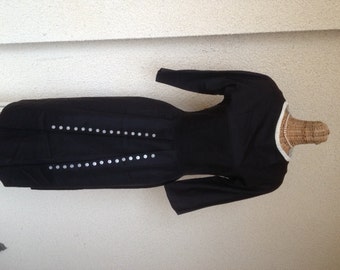 Slim Black Vintage 1950's dress with button detail