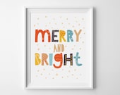 Christmas Sign, merry and bright print,  printable wall art, nursery printable, instant download, Christmas print, Christmas poster