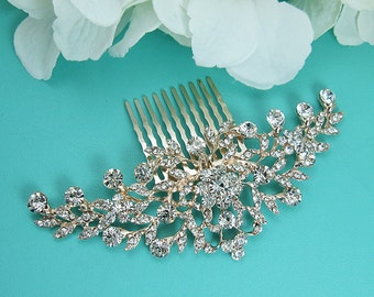 Wedding Comb Rose Gold, rose gold wedding hair comb, floral rhinestone hair comb hair comb wedding headpieces, rose gold comb 212017827