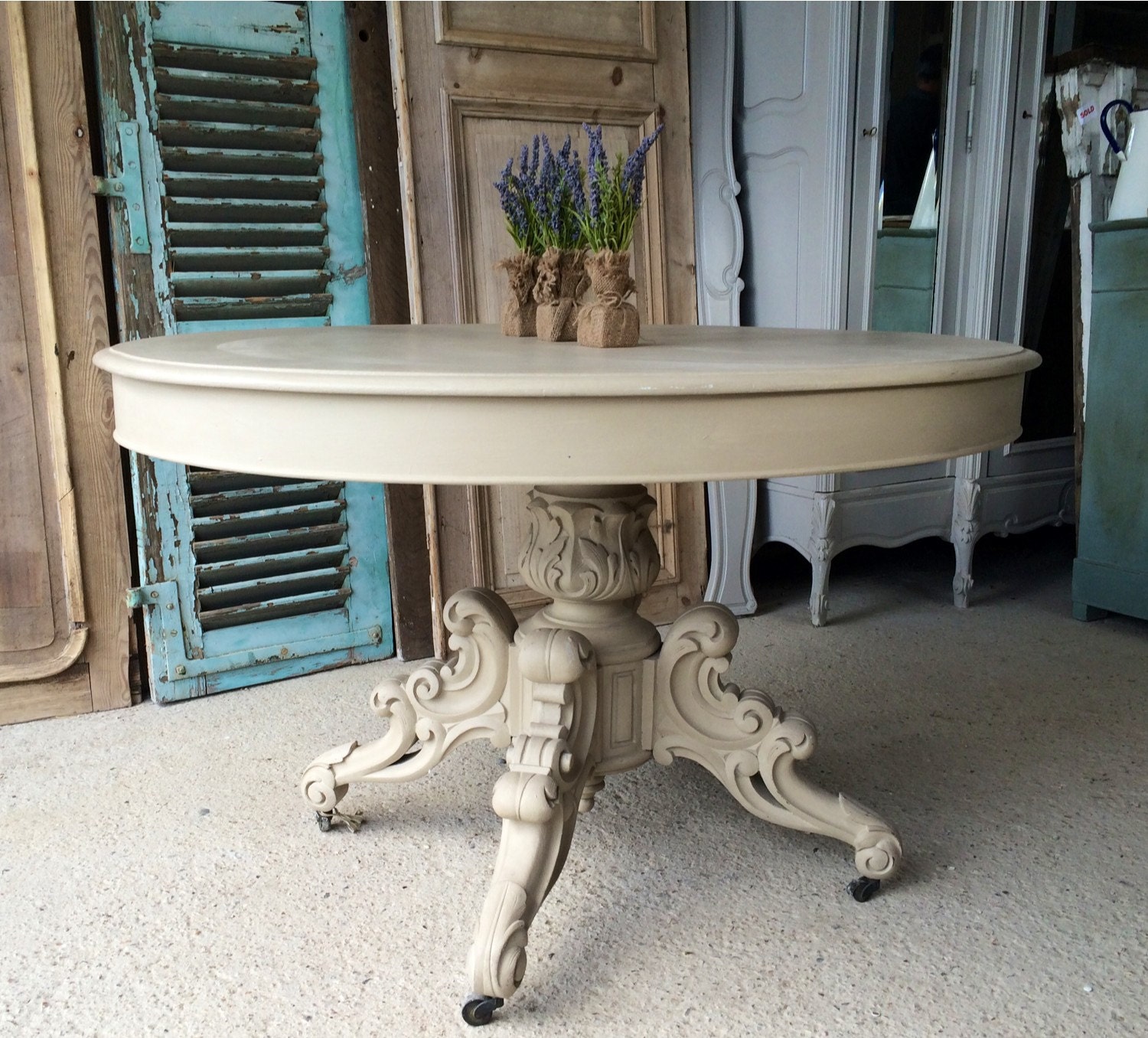 Vintage French extending oval shaped pedestal table Haute Juice