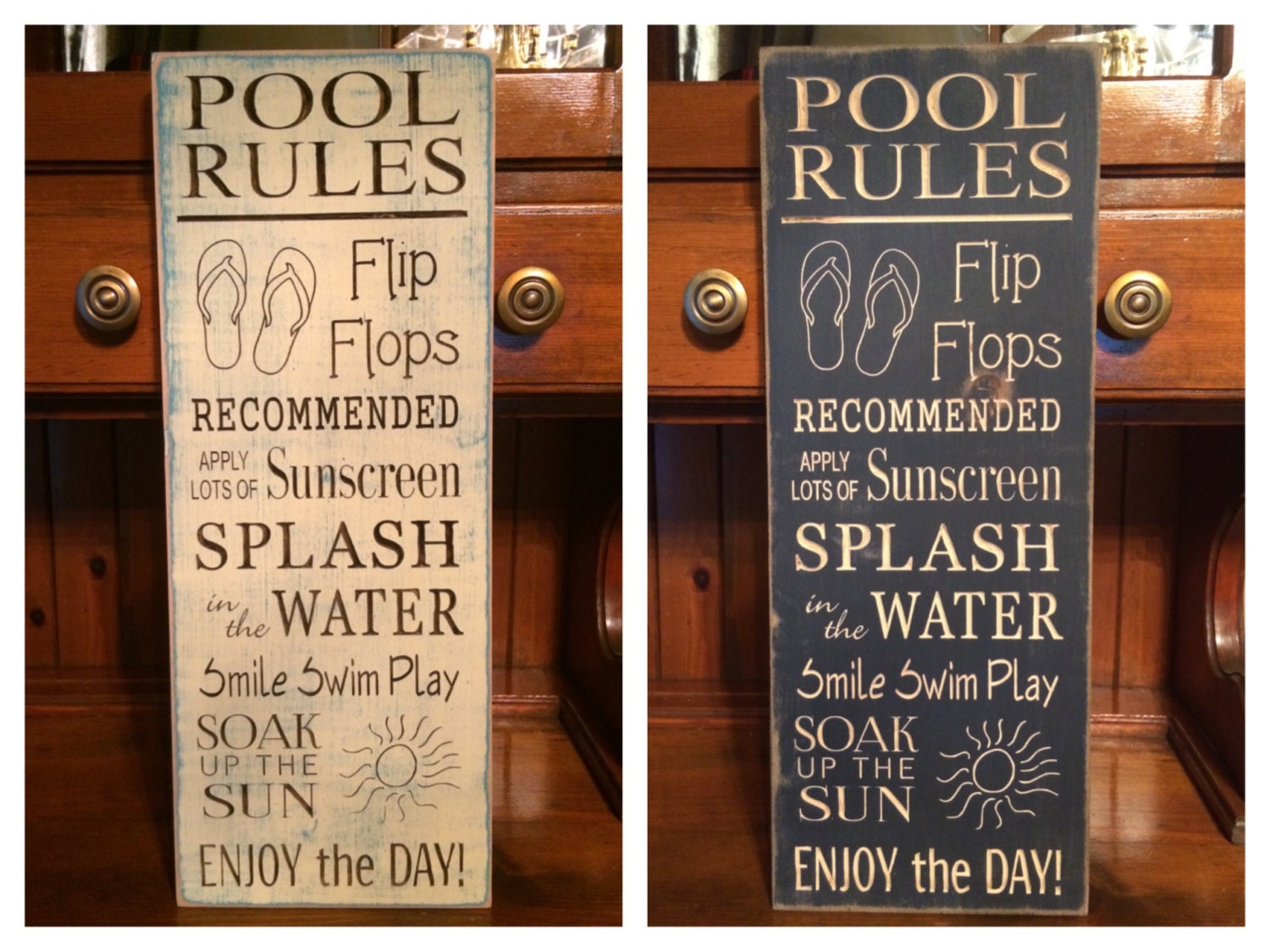 Custom Carved Wooden Sign Pool Rules Flip Flops