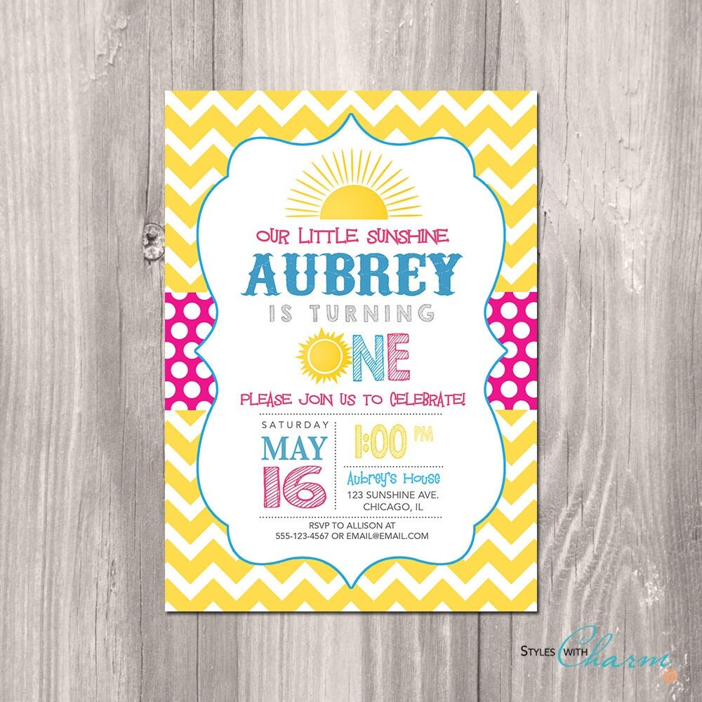 Sunshine Birthday Invitation Sunshine Invite Sun Invitation