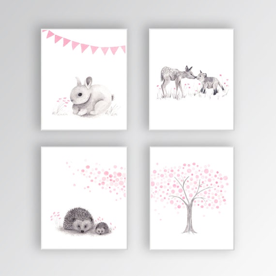 Canvas Nursery Art Woodland Nursery Art Baby Girl Nursery