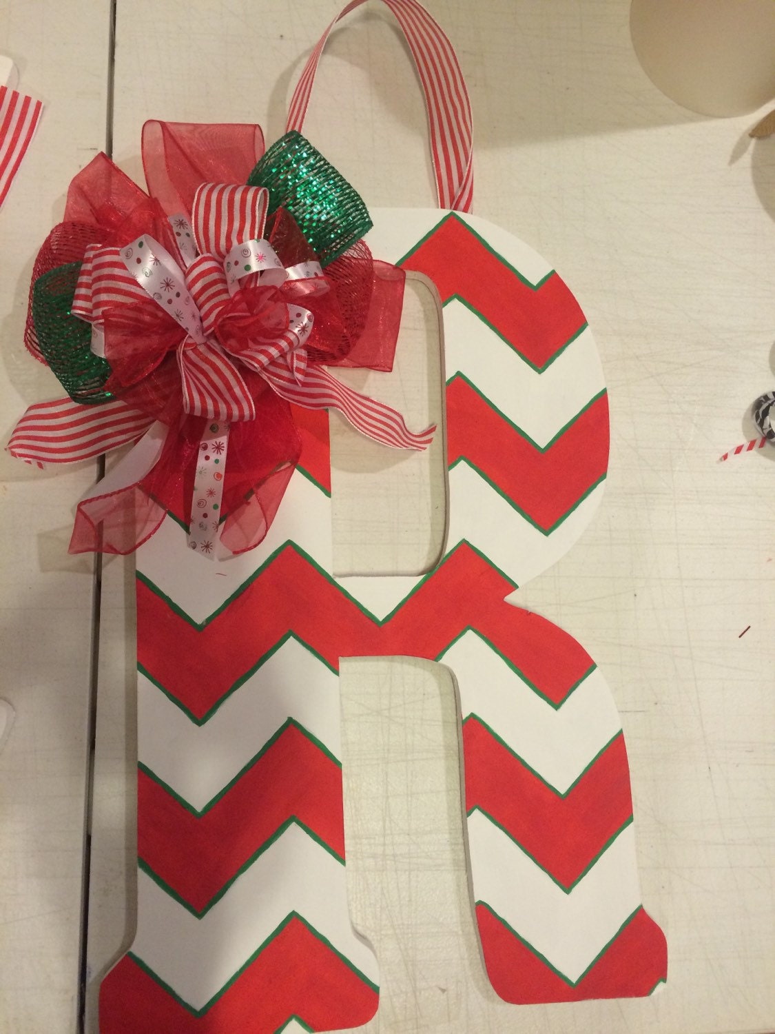Christmas Holiday Monogram Initial Wood Door hanger or Wall