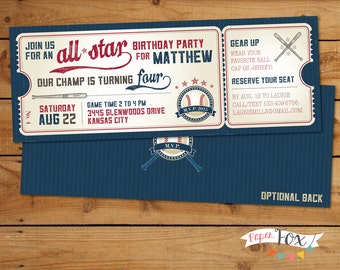 Vintage Baseball Birthday Invitation, Baseball Ticket Invitation, First Birthday Boy, Little Slugger, Baseball Birthday Party, PRINTABLE